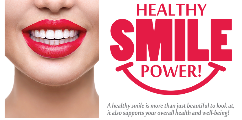 The image is a promotional graphic for  Smile Power,  which appears to be a brand or service related to dental care, specifically teeth whitening. It features a close-up of a person s face with red lipstick and a bright smile, suggesting the product s ability to enhance one s smile. The text on the image is too small to read clearly, but it includes the words  healthy,   smile,  and  power.